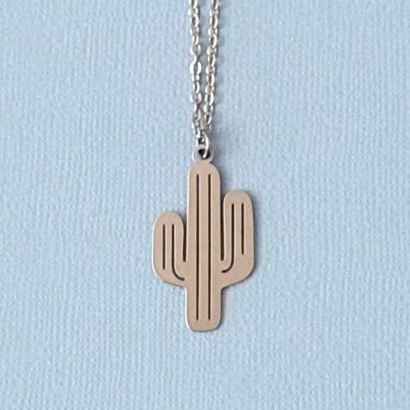 CACTUS Stainless Steel Charm Chain Necklace 24" Arizona Western Cowgirl - Picture 7 of 8